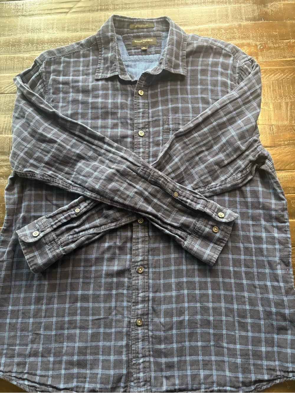 Banana Republic Untucked Slim Fit Blue Plaid Button Up Shirt Men’s XL Cotton